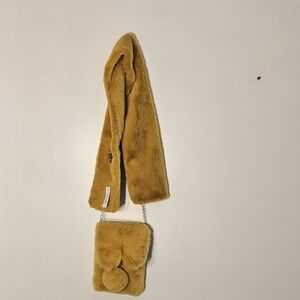 Furry 2pc purse and scarf sets. Sizes-Small-Yellow, Large-Black, Brown